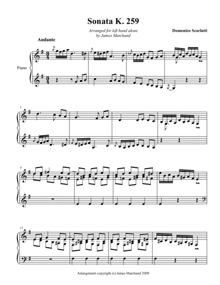 Scarlatti Sonata K259 arr. for left hand alone