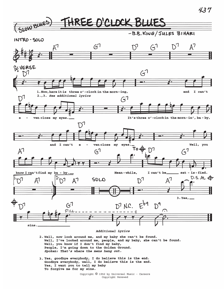 Three O'Clock Blues Voice scores gallery preview page 1