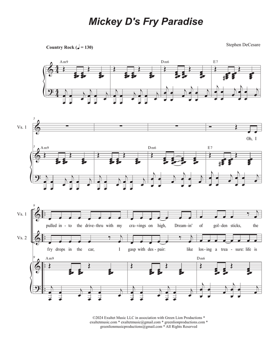 Mickey D's Fry Paradise (Vocal Quartet) Piano, Vocal scores gallery preview page 1