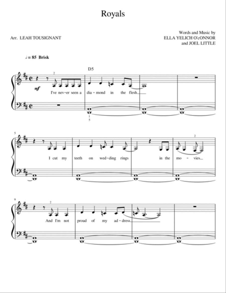 Royals Piano Solo scores gallery preview page 2