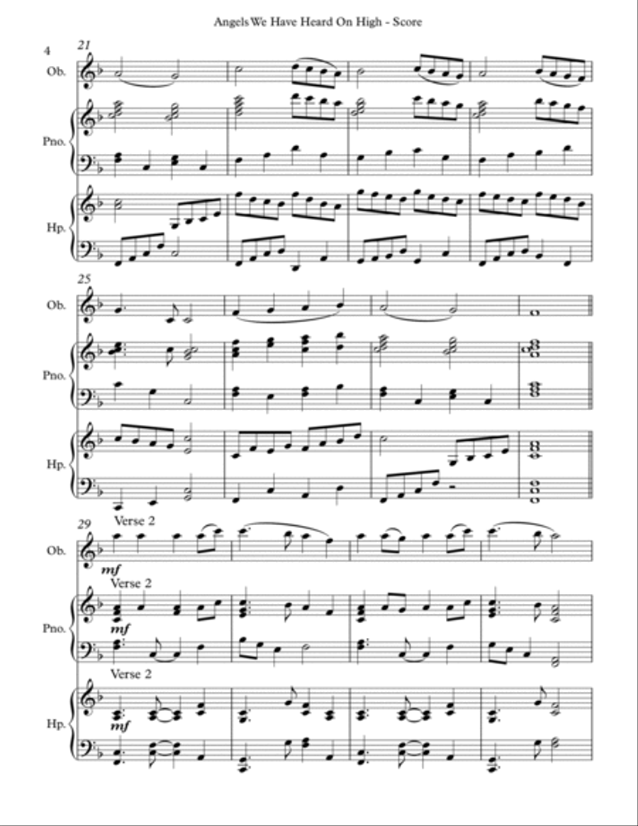 Angels We Have Heard On High, Trio for Oboe, Harp and Piano Pedal Harp scores gallery preview page 4