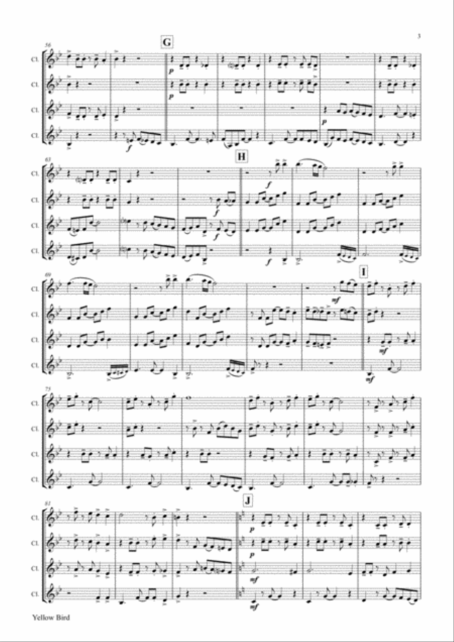 Yellow Bird - Haitian Folk Song - Calypso - Clarinet Quartet Clarinet Quartet scores gallery preview page 4