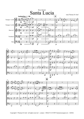 Santa Lucia - Italian Folk Song - Here in the twighlight - Brass Quintet