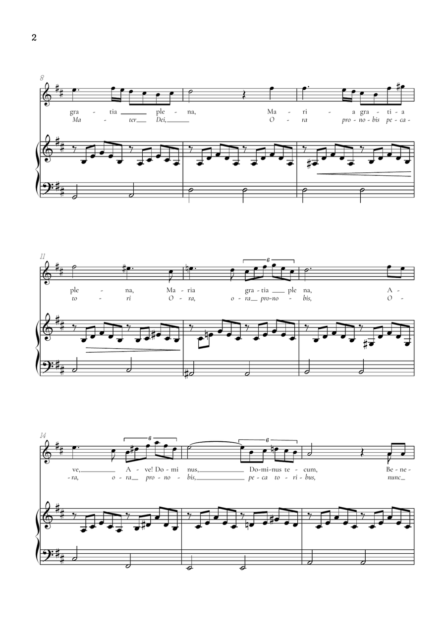 Schubert Ave Maria in D Major • soprano sheet music with easy piano accompaniment Piano, Vocal scores gallery preview page 2