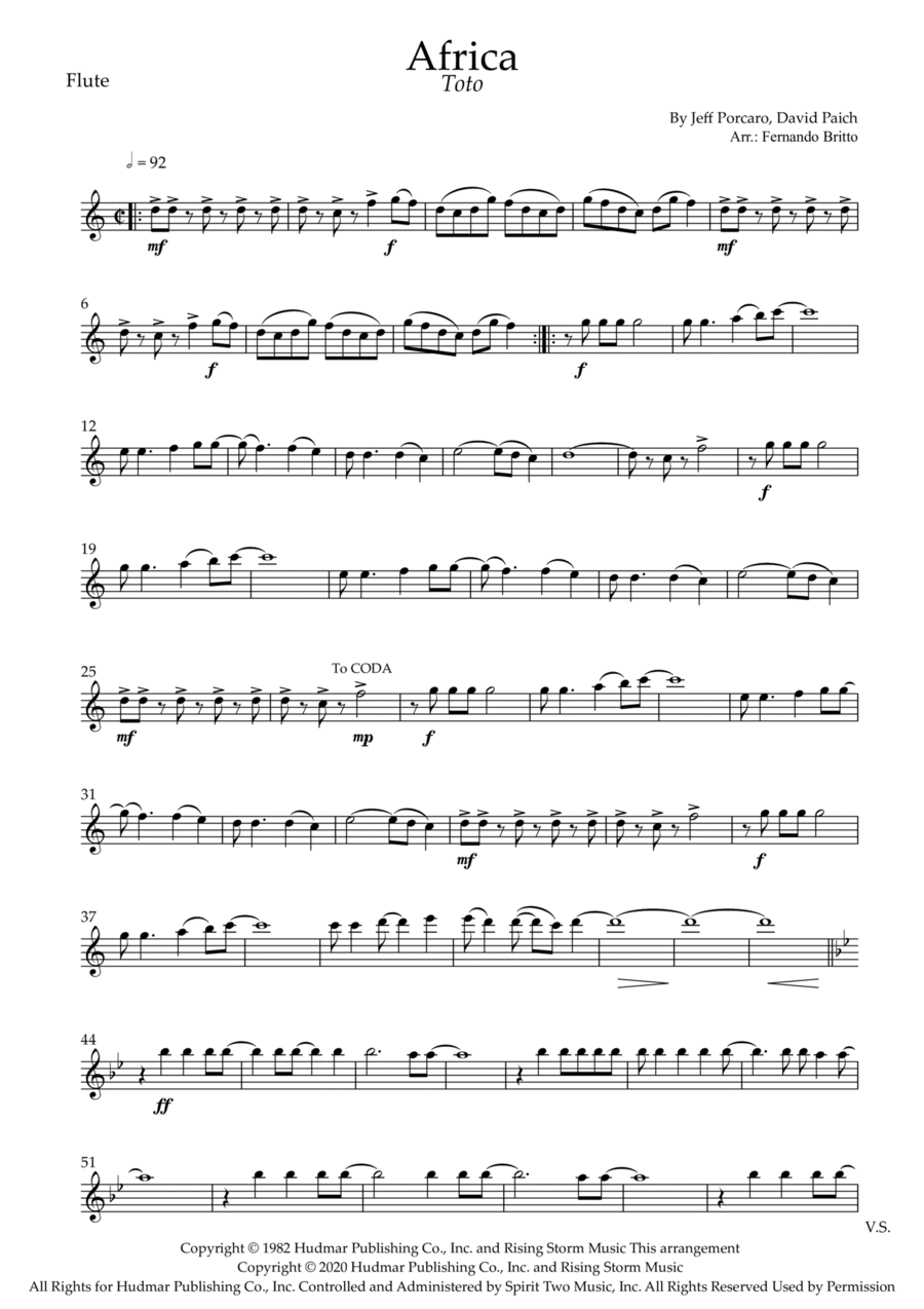 Africa Flute Solo scores gallery preview page 1