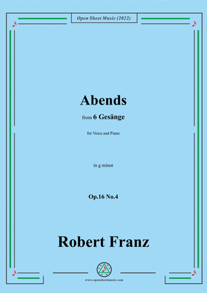Book cover for Franz-Abends,in g minor,Op.16 No.4,from 6 Gesange