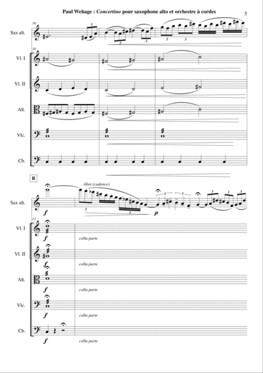 Paul Wehage : Concertino for alto saxophone and string orchestra: score and solo part String Orchestra scores gallery preview page 5