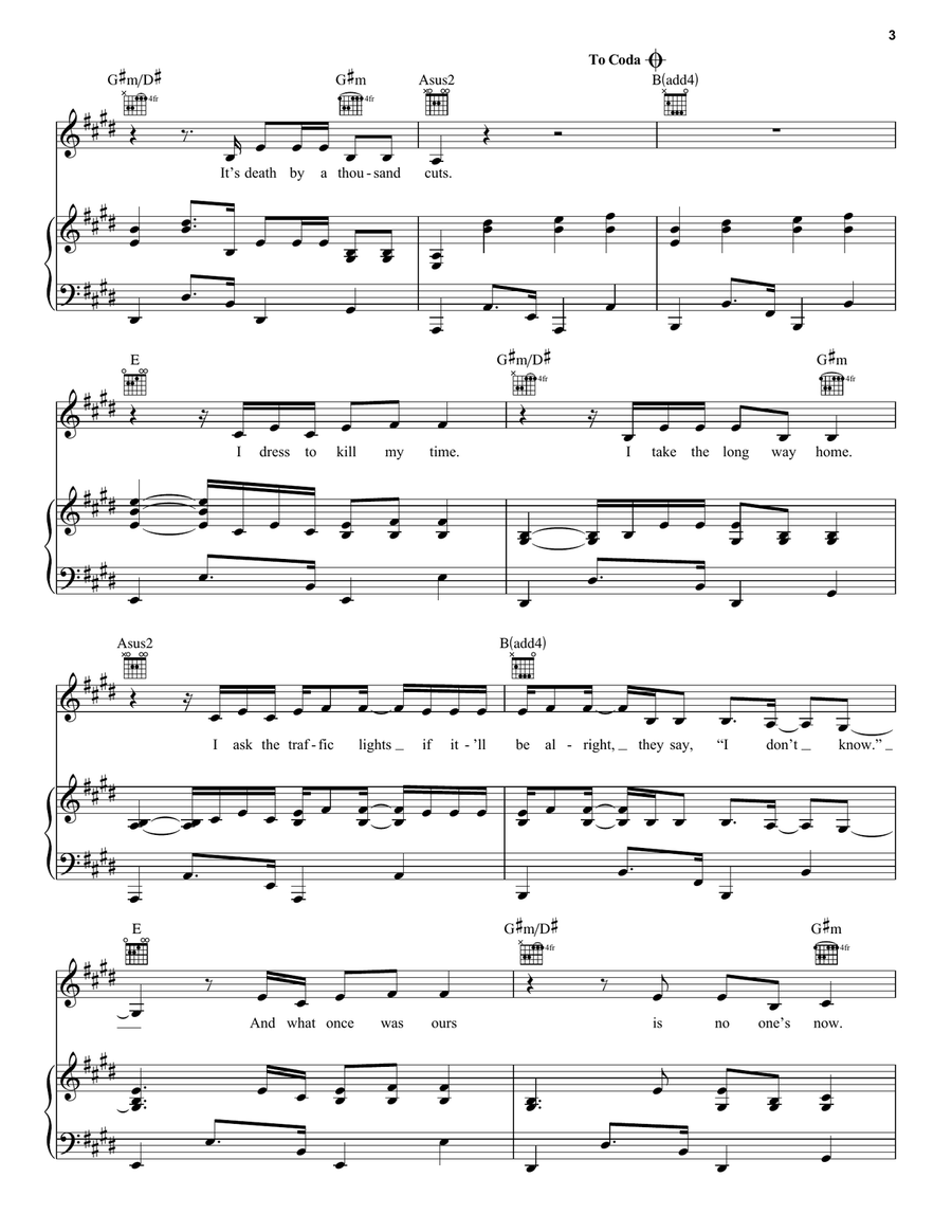 Death By A Thousand Cuts Piano, Vocal, Guitar scores gallery preview page 3