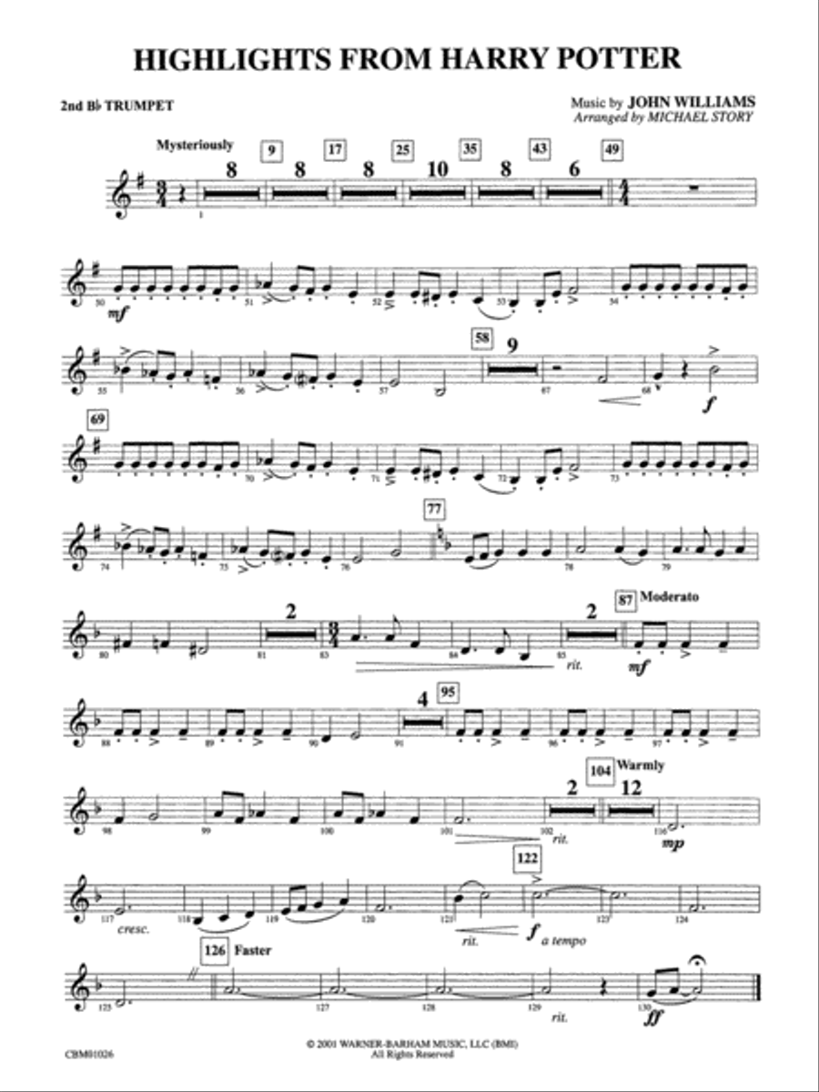 Harry Potter, Highlights from: 2nd B-flat Trumpet Concert Band scores gallery preview page 1