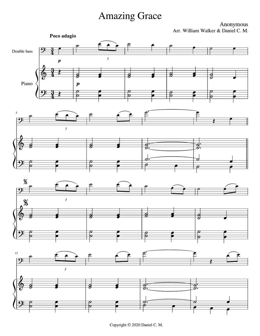Amazing Grace (double bass and piano) Double Bass scores gallery preview page 2