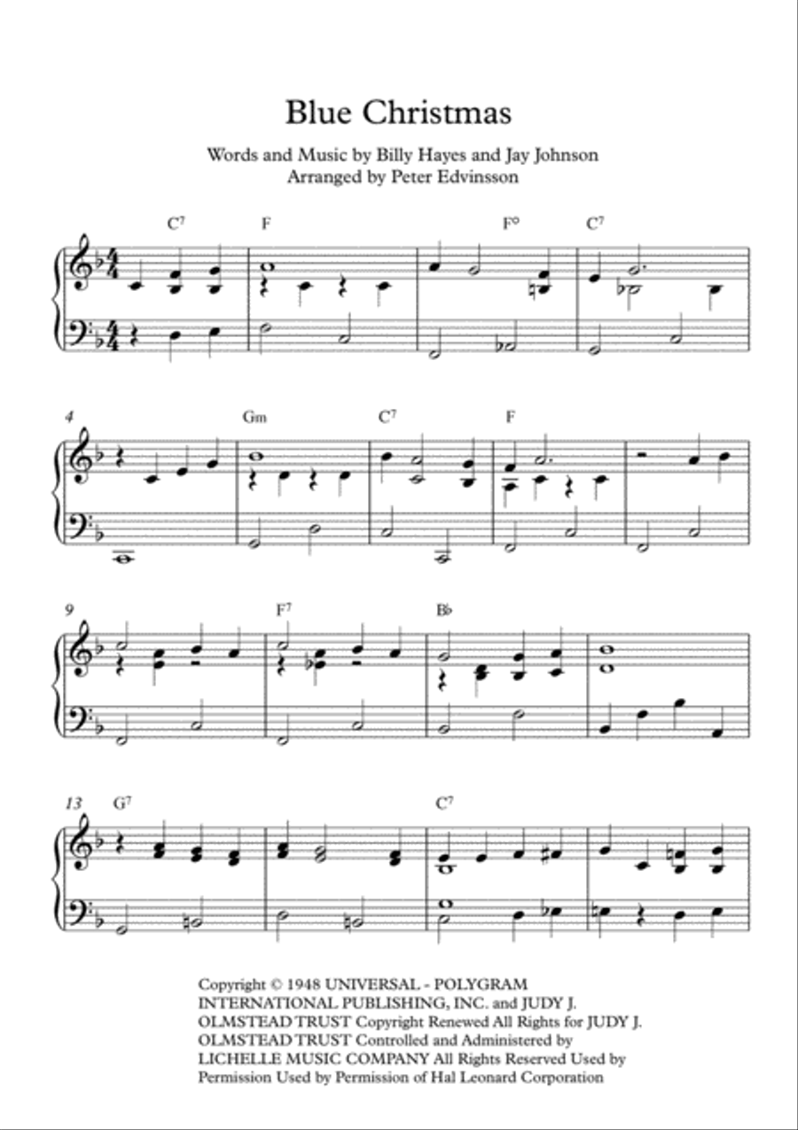 Blue Christmas Easy Piano scores gallery preview page 1
