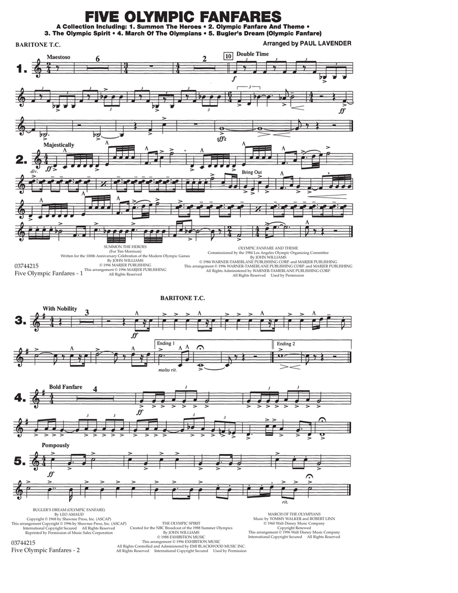 Five Olympic Fanfares - Baritone T.C. Marching Band scores gallery preview page 1