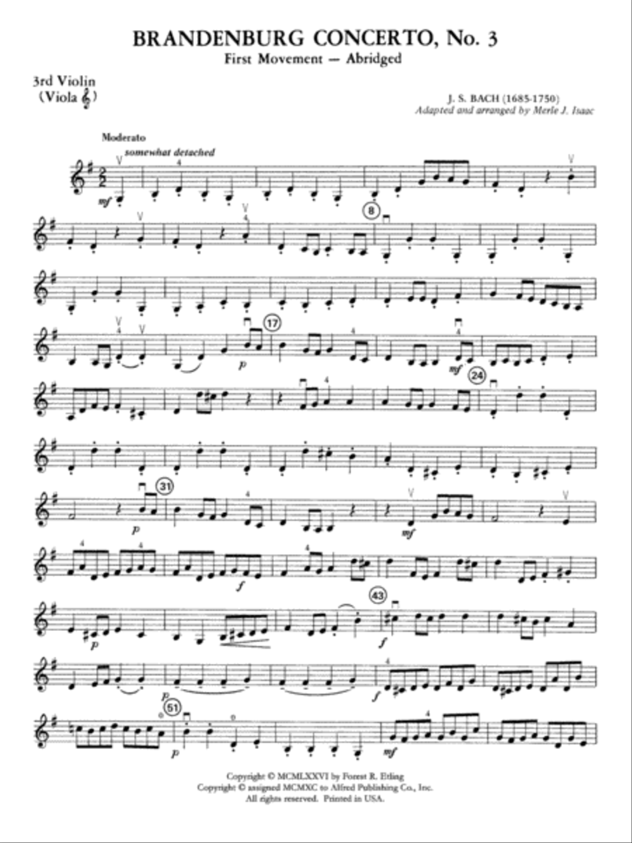 Brandenburg Concerto No. 3: 3rd Violin (Viola [TC]) String Orchestra scores gallery preview page 1