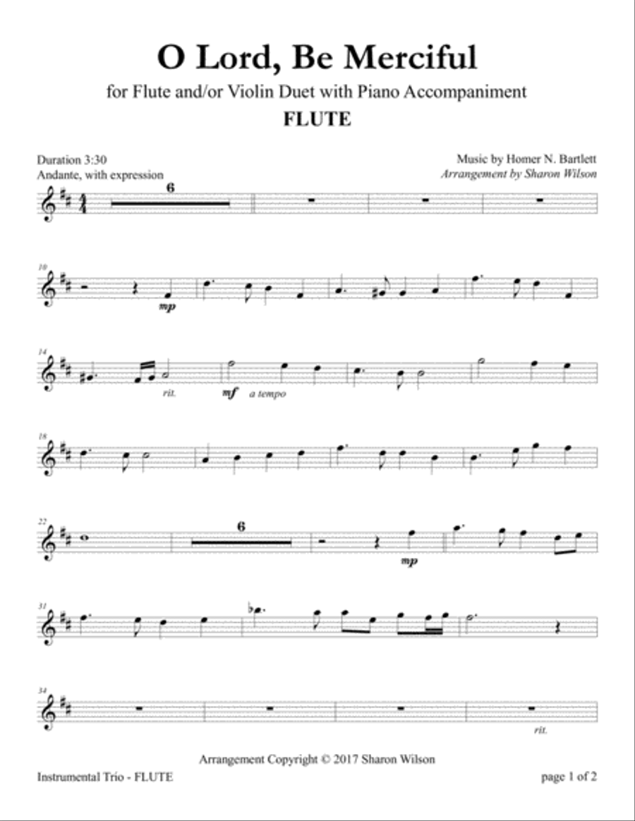 O Lord, Be Merciful (Flute and/or Violin Duet with Piano Accompaniment) Flute scores gallery preview page 1