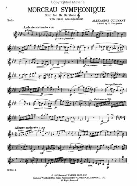 Morceau Symphonique by Felix Alexandre Guilmant Baritone Horn TC - Sheet Music