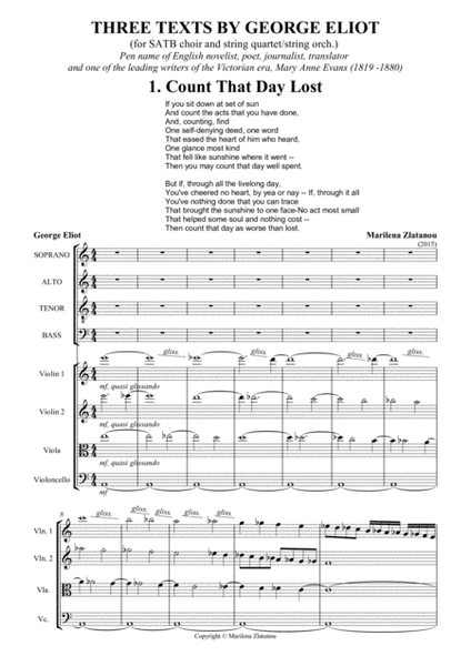 THREE TEXTS BY GEORGE ELIOT, for SATB choir ang strings image number null