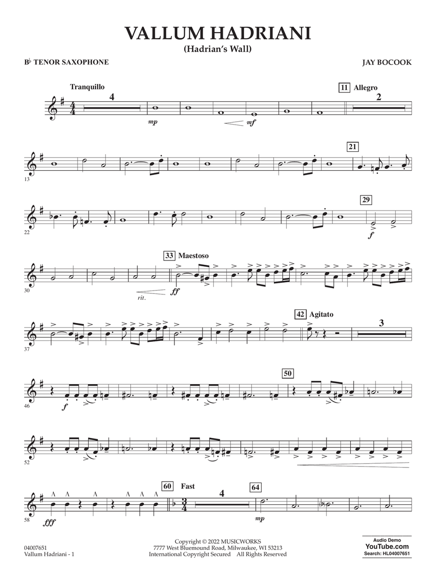 Vallum Hadriani (Hadrian's Wall) - Bb Tenor Saxophone Concert Band scores gallery preview page 1