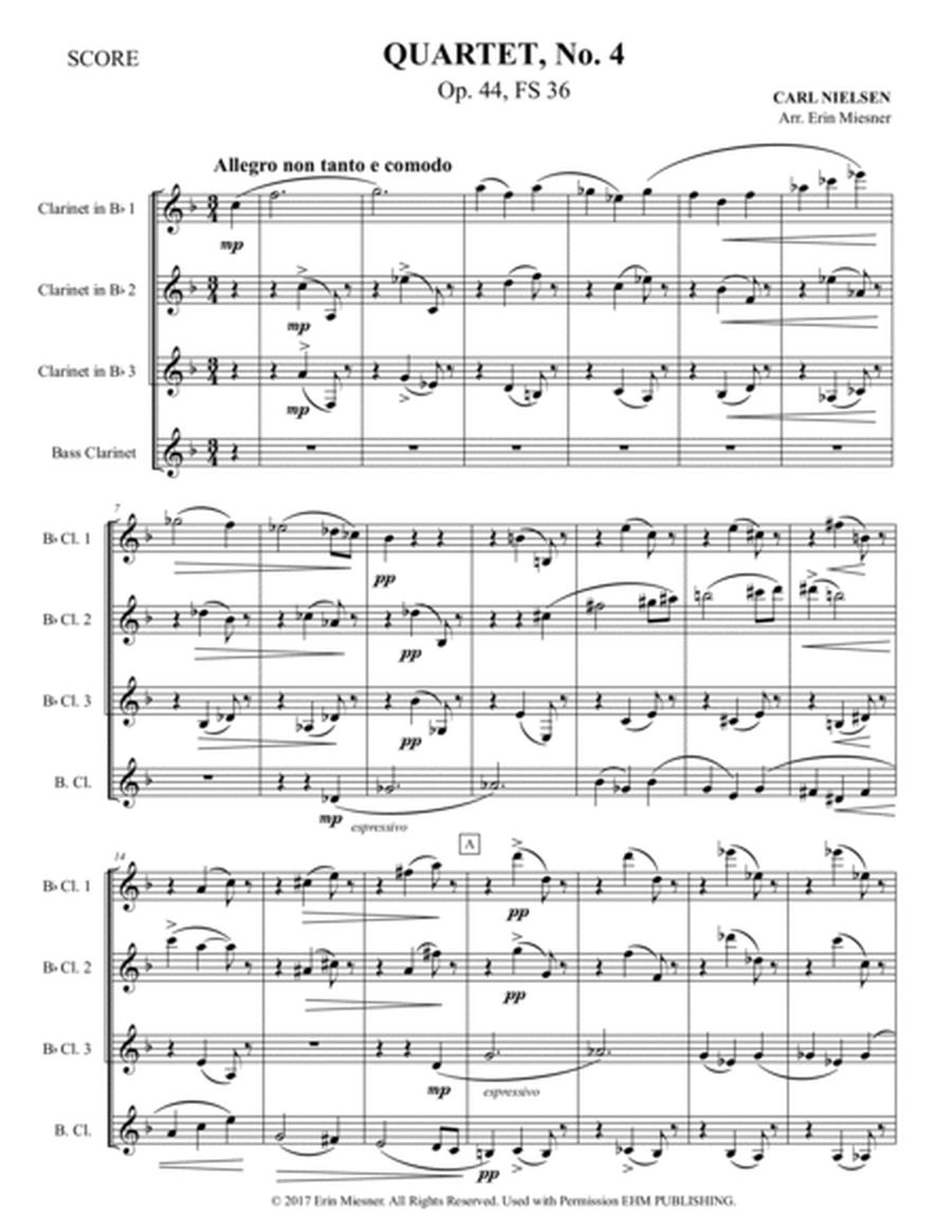 Nielsen Quartet No. 4, Op. 44 for Clarinet Quartet