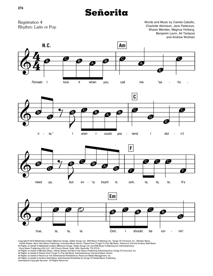 Señorita Easy Piano scores gallery preview page 1