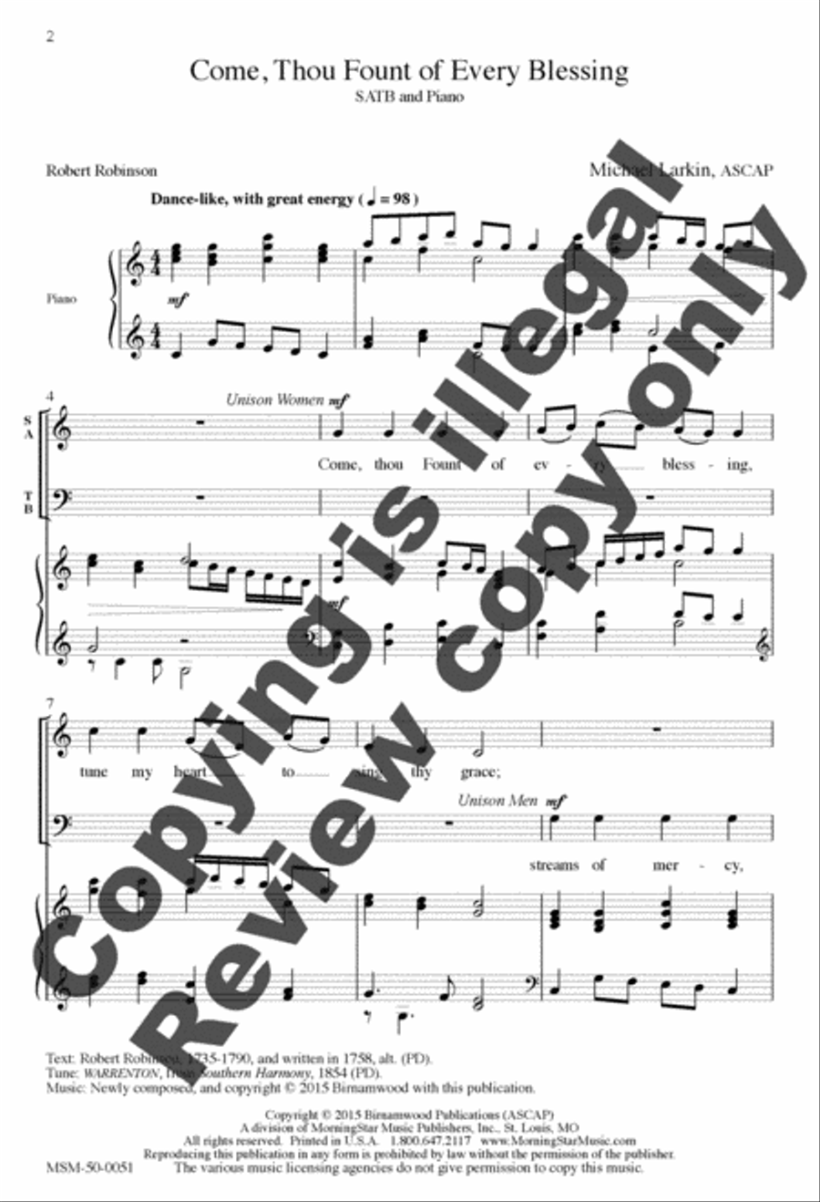 Come, Thou Fount of Every Blessing 4-Part scores gallery preview page 2
