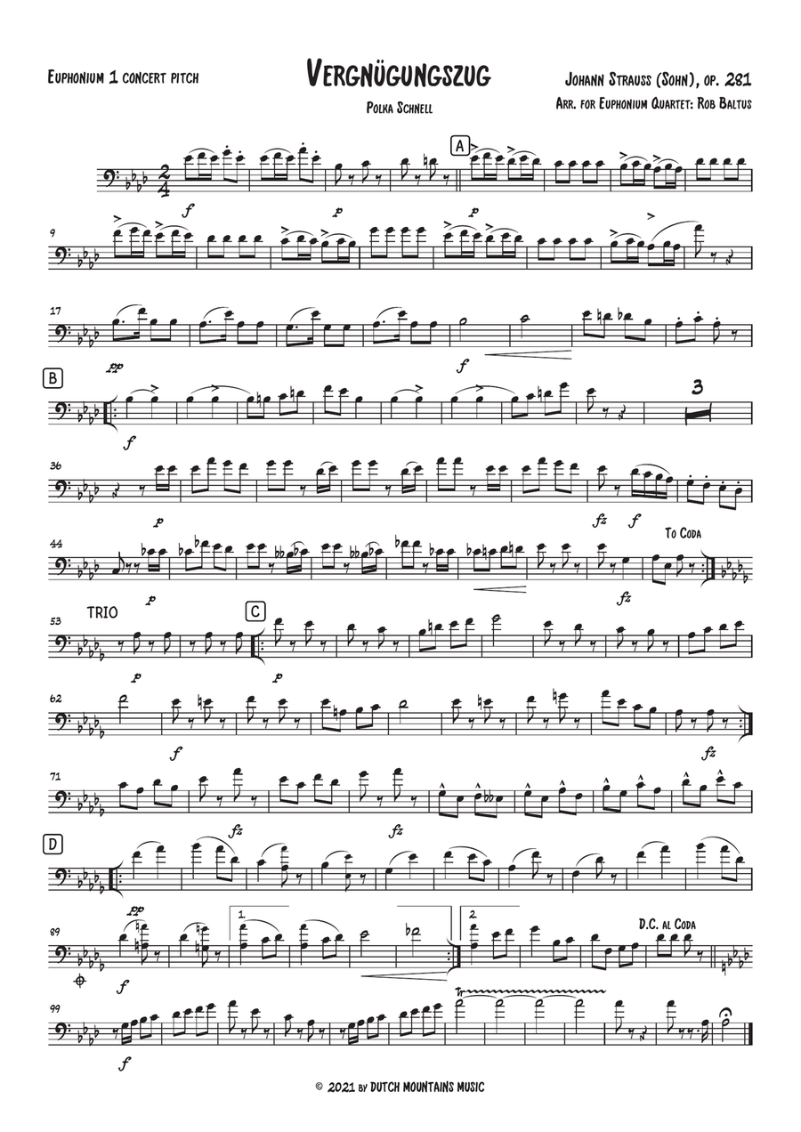 Vergnügungszug (Pleasure Train) - Polka Schnell Op. 281 Euphonium scores gallery preview page 6