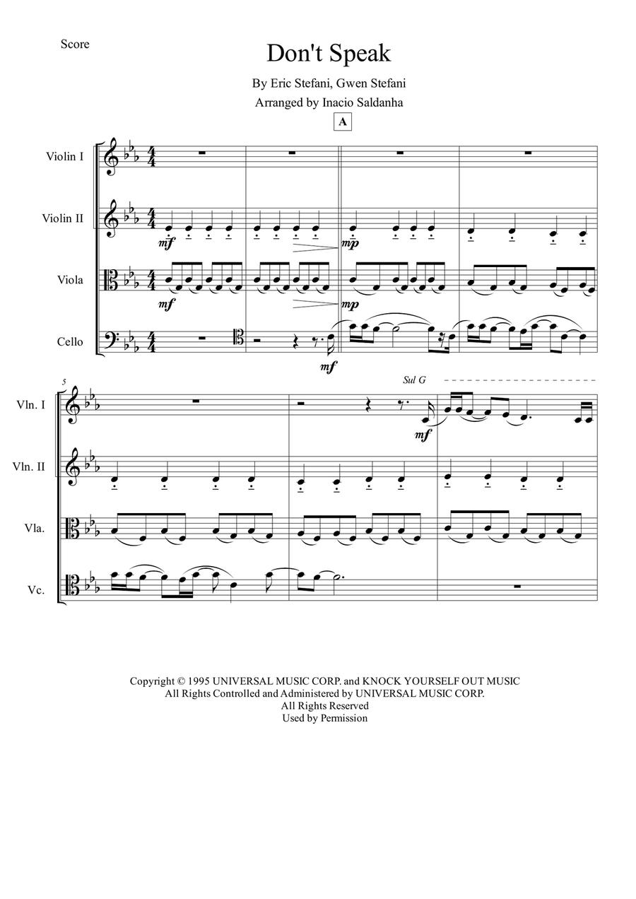 Don't Speak String Quartet scores gallery preview page 1