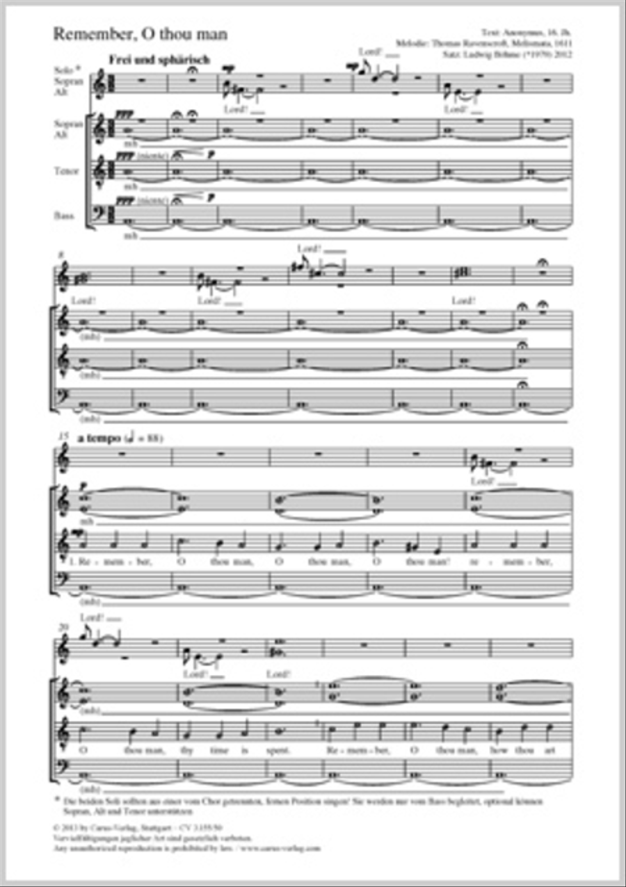 Remember, o thou man 4-Part scores gallery preview page 1