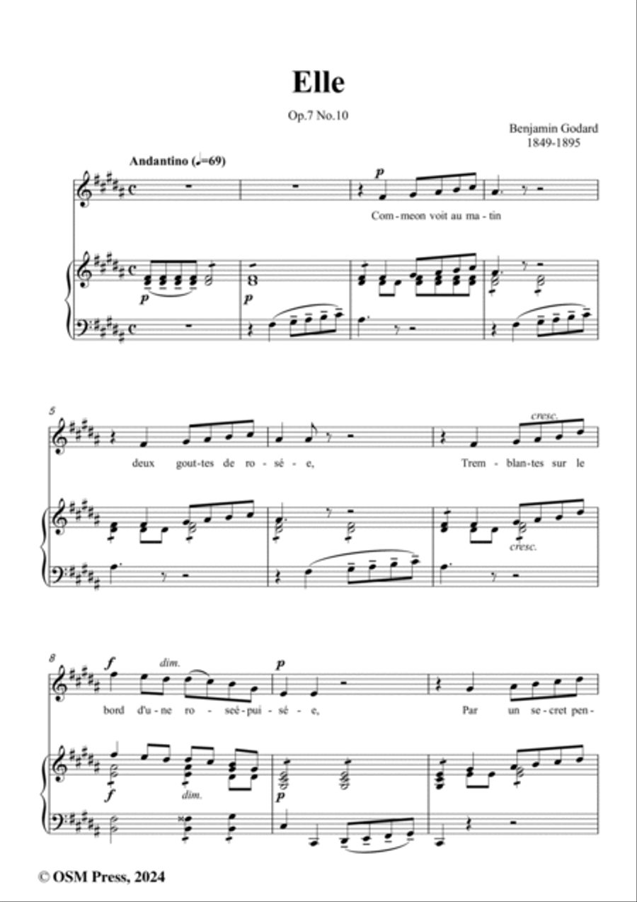 B. Godard-Elle,Op.7 No.10,from '12 Morceaux pour chant et piano,Op.7',in B Major Voice scores gallery preview page 2