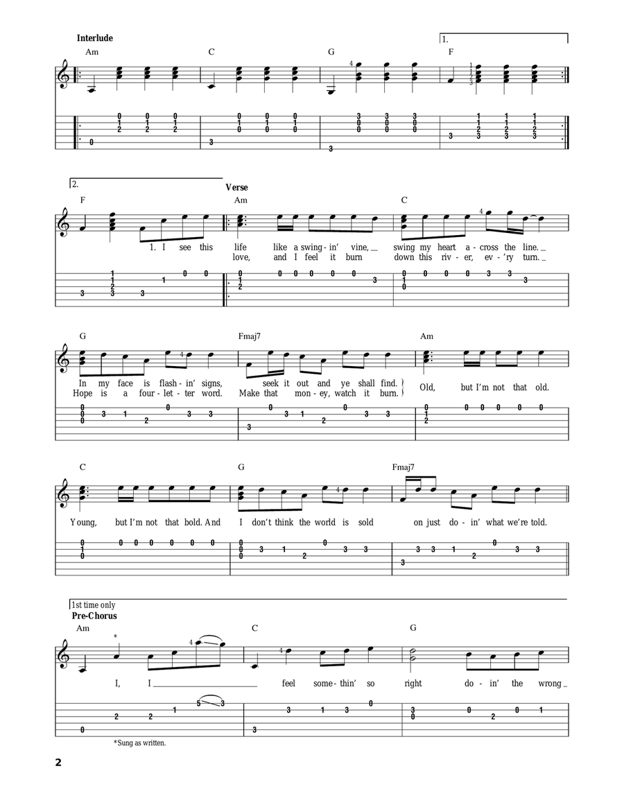 Counting Stars Acoustic Guitar scores gallery preview page 2