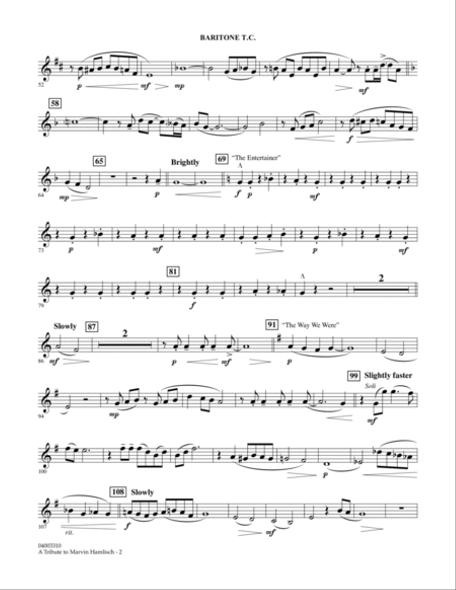 A Tribute To Marvin Hamlisch - Baritone T.C. Concert Band scores gallery preview page 2