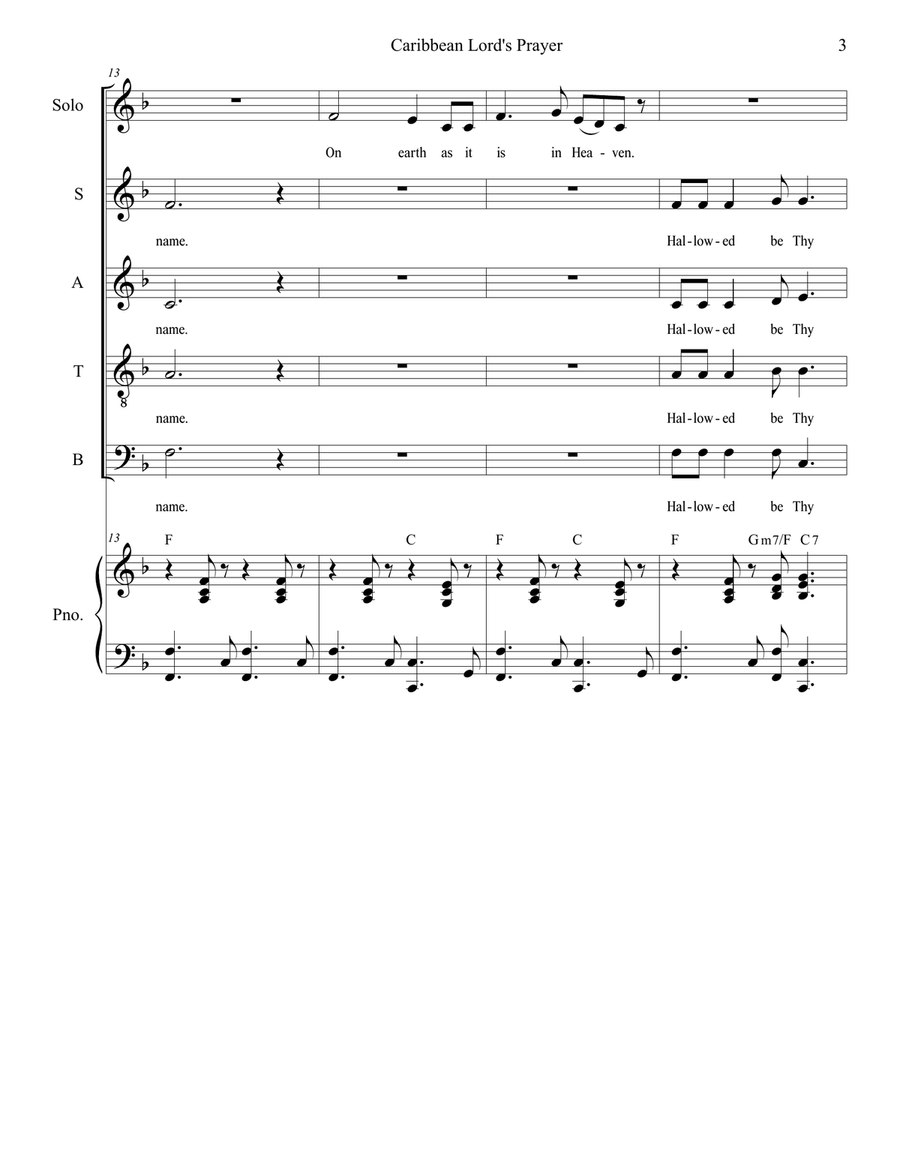 Caribbean Lord's Prayer (for Solo & SATB) 4-Part scores gallery preview page 4