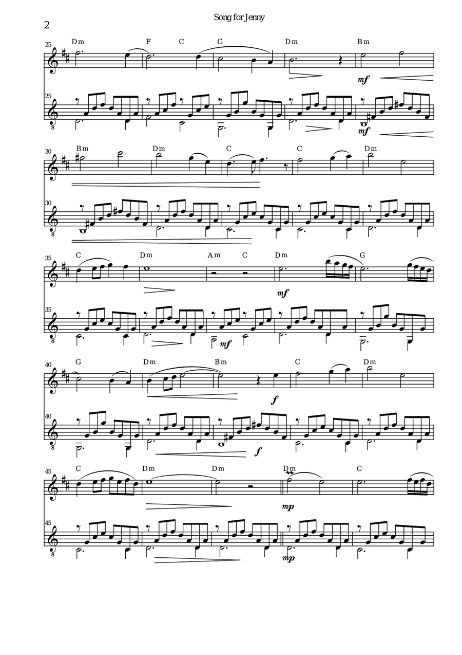 Song for Jenny for clarinet and guitar Clarinet scores gallery preview page 2