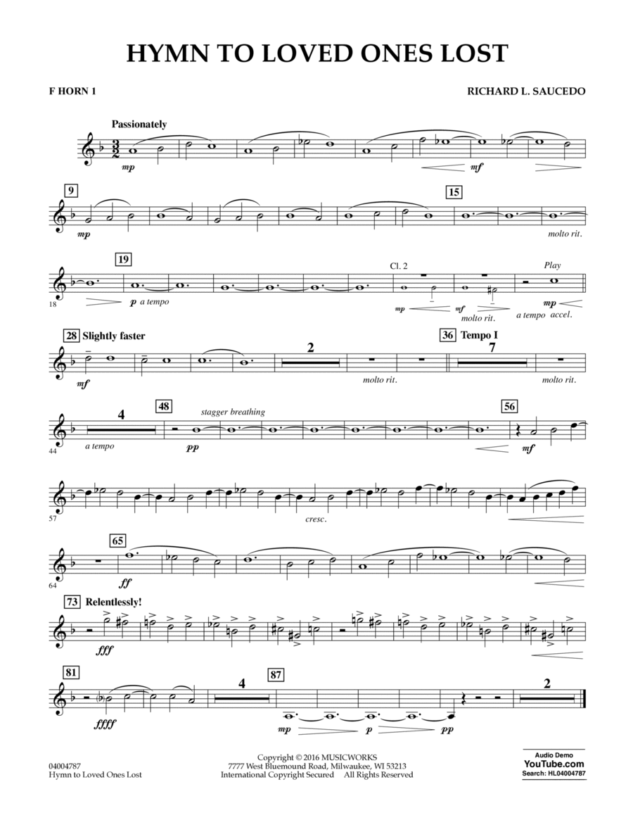 Hymn to Loved Ones Lost - F Horn 1 Horn scores gallery preview page 1