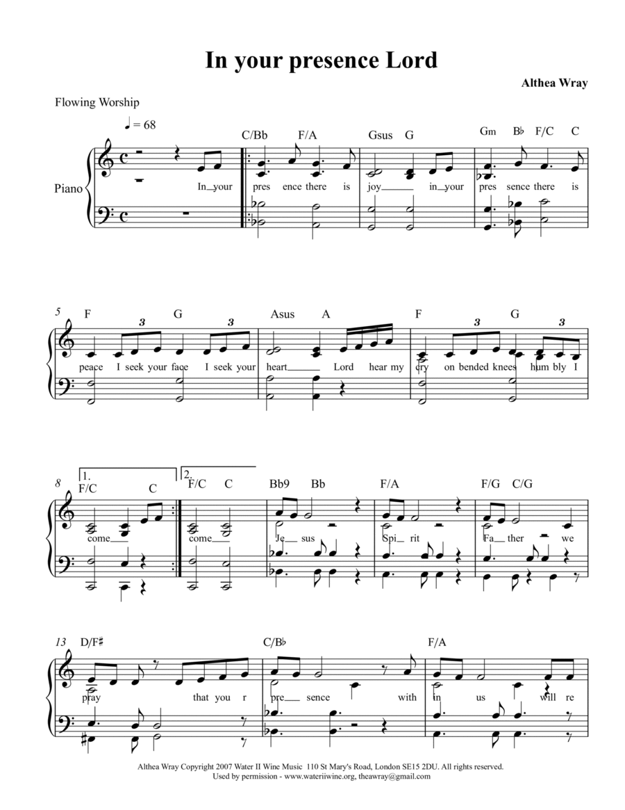 In your presence Piano, Vocal, Guitar scores gallery preview page 1