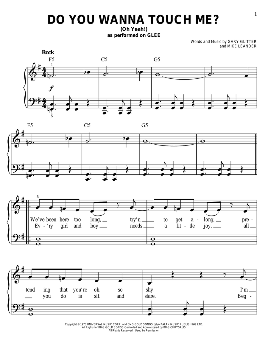 Do You Wanna Touch Me? (Oh Yeah!) Voice scores gallery preview page 1