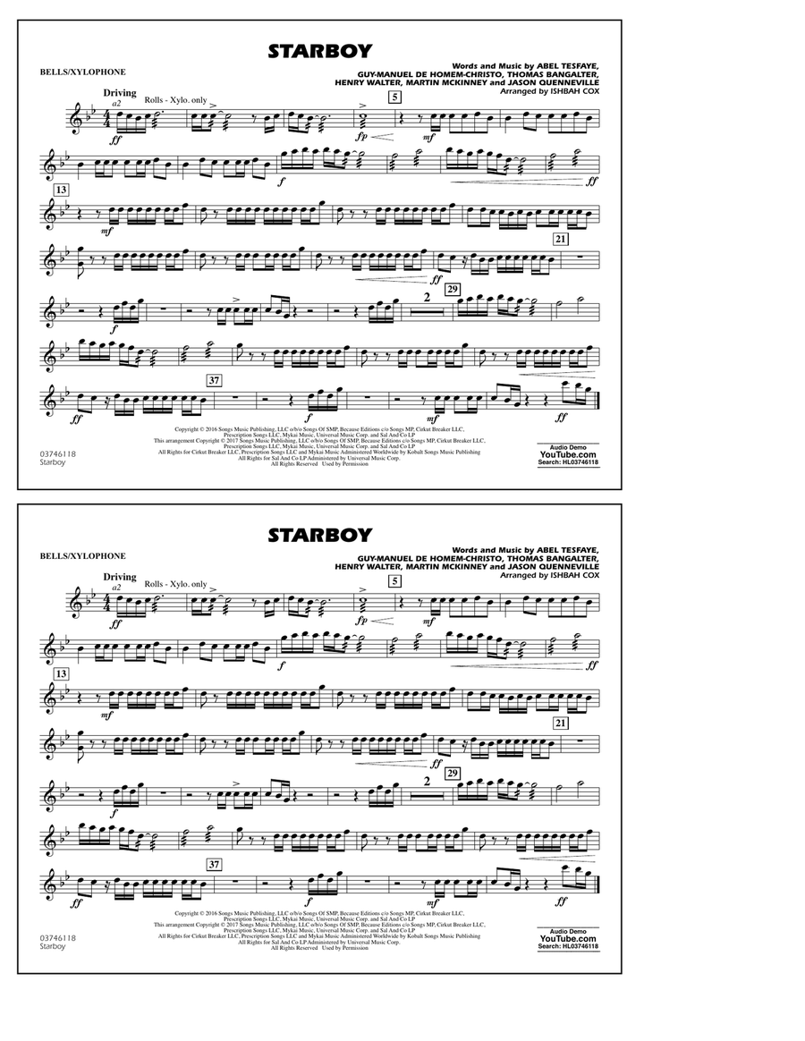 Starboy - Bells/Xylophone Marching Band scores gallery preview page 1