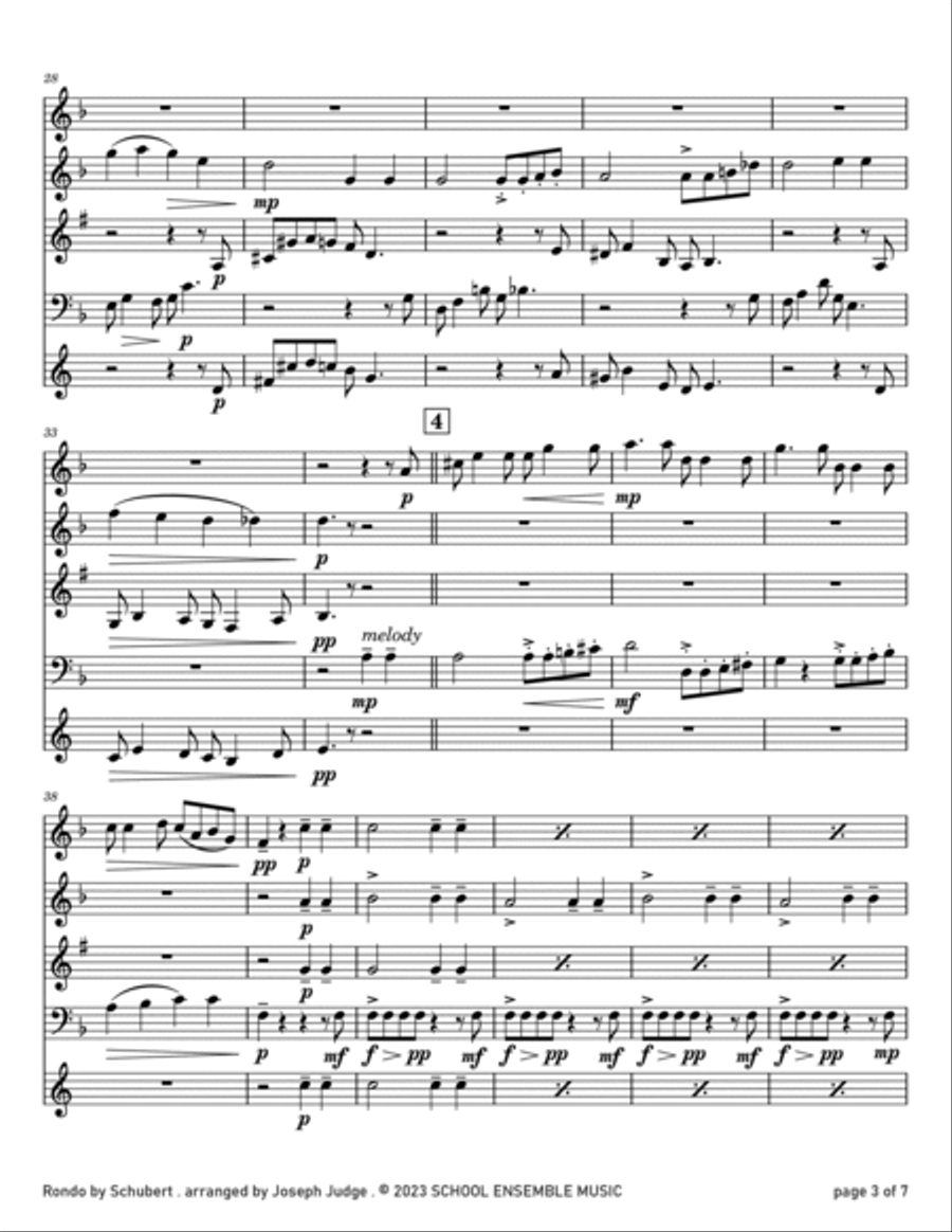 Rondo by Schubert for Woodwind Quartet in Schools Woodwind Quartet scores gallery preview page 3