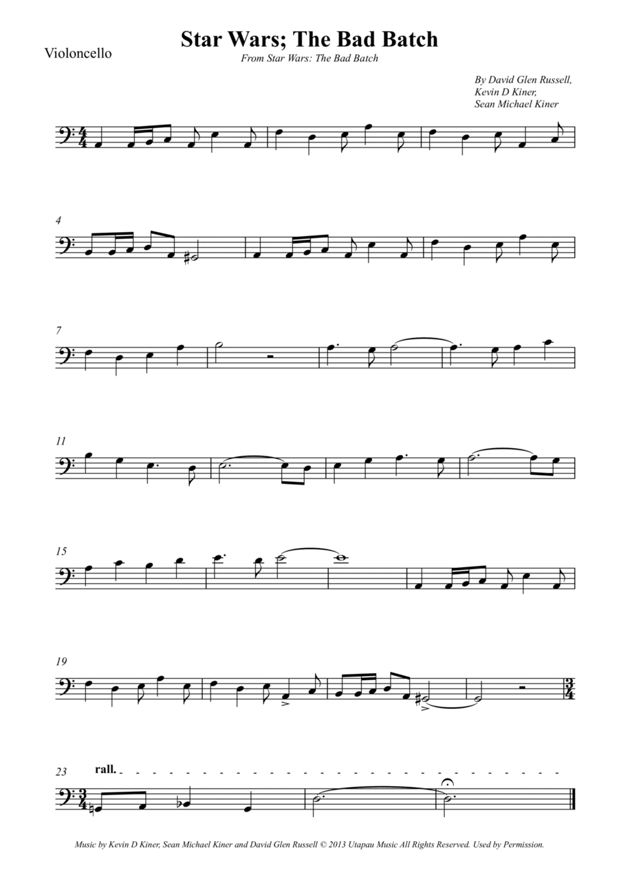 Star Wars; The Bad Batch Cello Solo scores gallery preview page 1