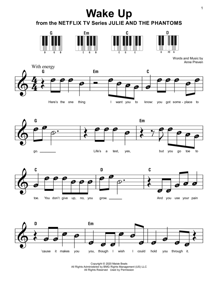 Wake Up (from Julie and the Phantoms) Easy Piano scores gallery preview page 1