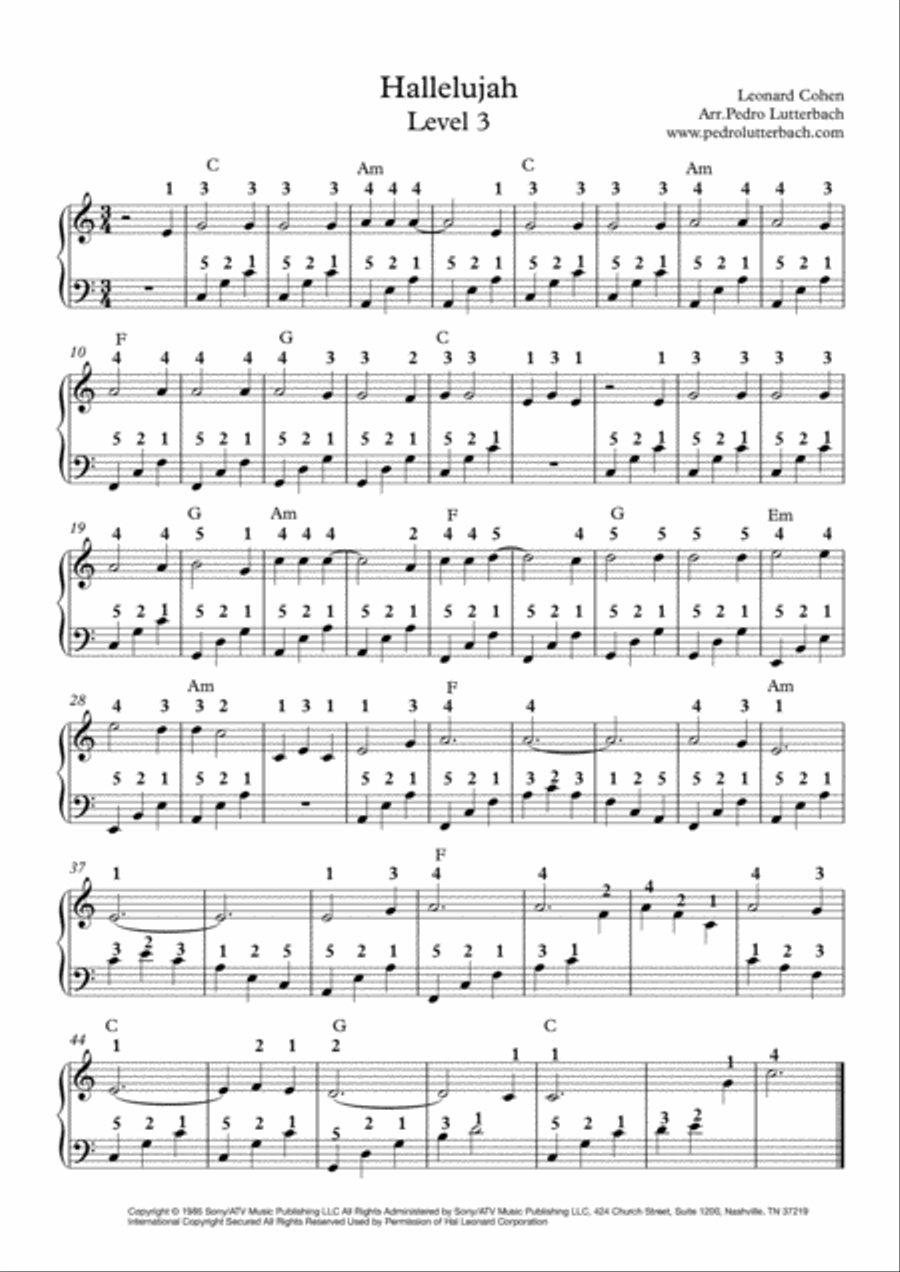 Hallelujah Easy Piano scores gallery preview page 1