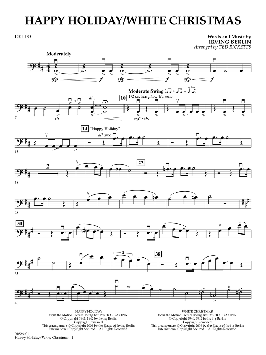 Happy Holiday/White Christmas (arr. Ted Ricketts) - Cello String Orchestra scores gallery preview page 1