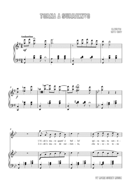 Curtis-Torna a Surriento in G Major,for Voice and Piano image number null