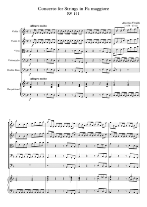 Book cover for Concerto for Strings in Fa maggiore RV 141
