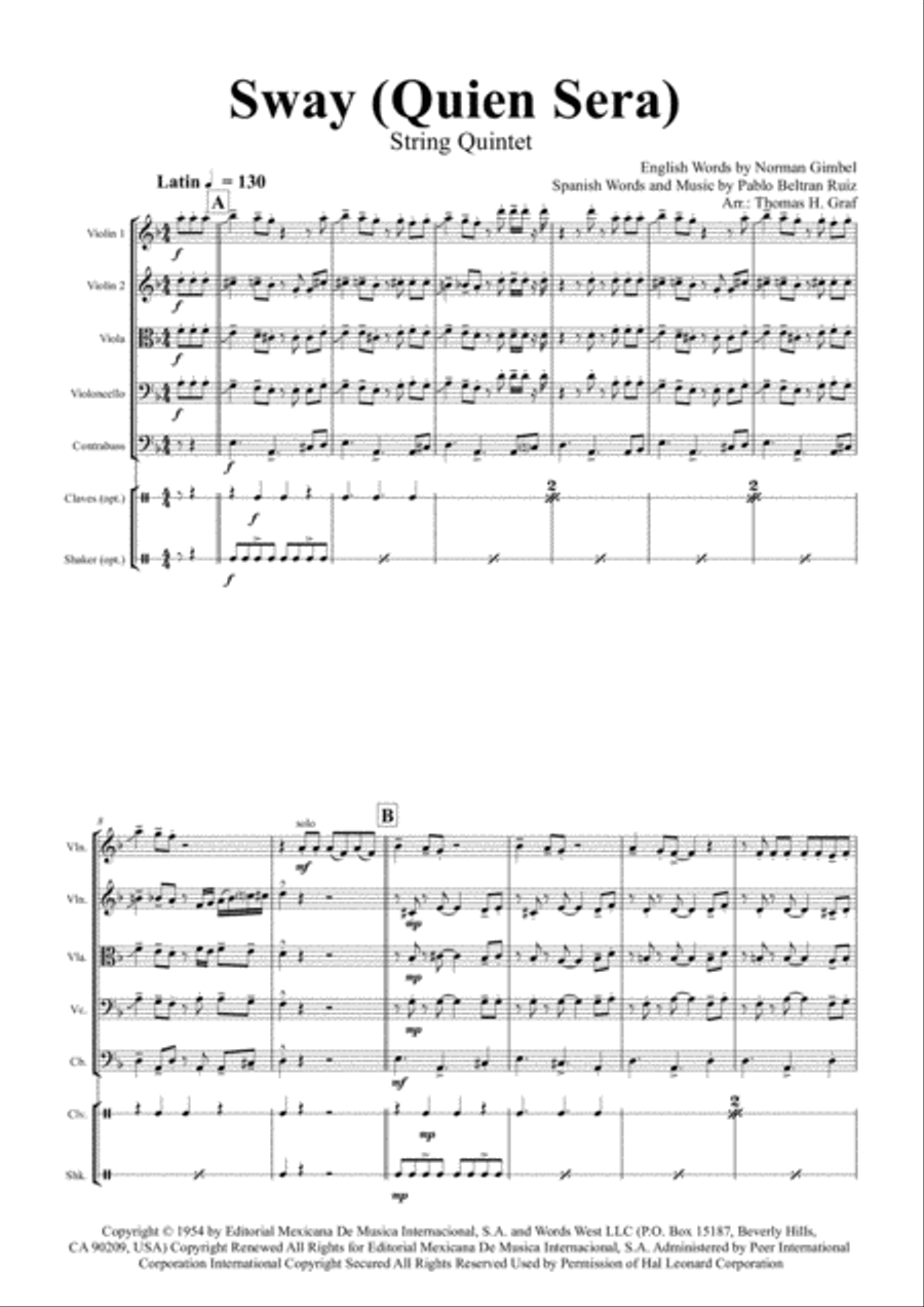 Sway (Quien Sera) String Quartet scores gallery preview page 1