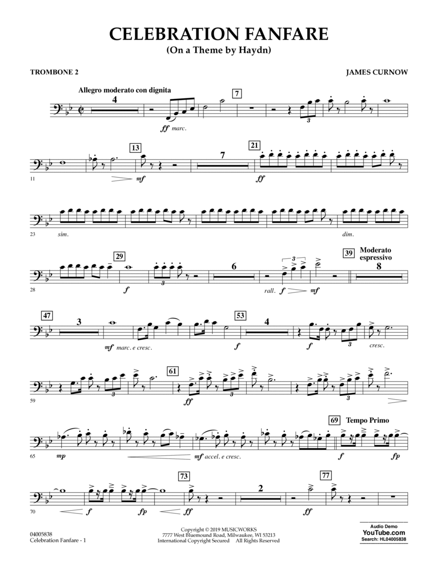 Celebration Fanfare (On a Theme by Haydn) - Trombone 2 Trombone scores gallery preview page 1