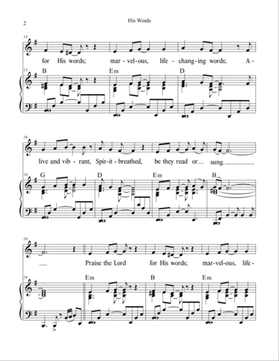 His Words (music for worship band) by Ken Young Piano, Vocal, Guitar scores gallery preview page 2