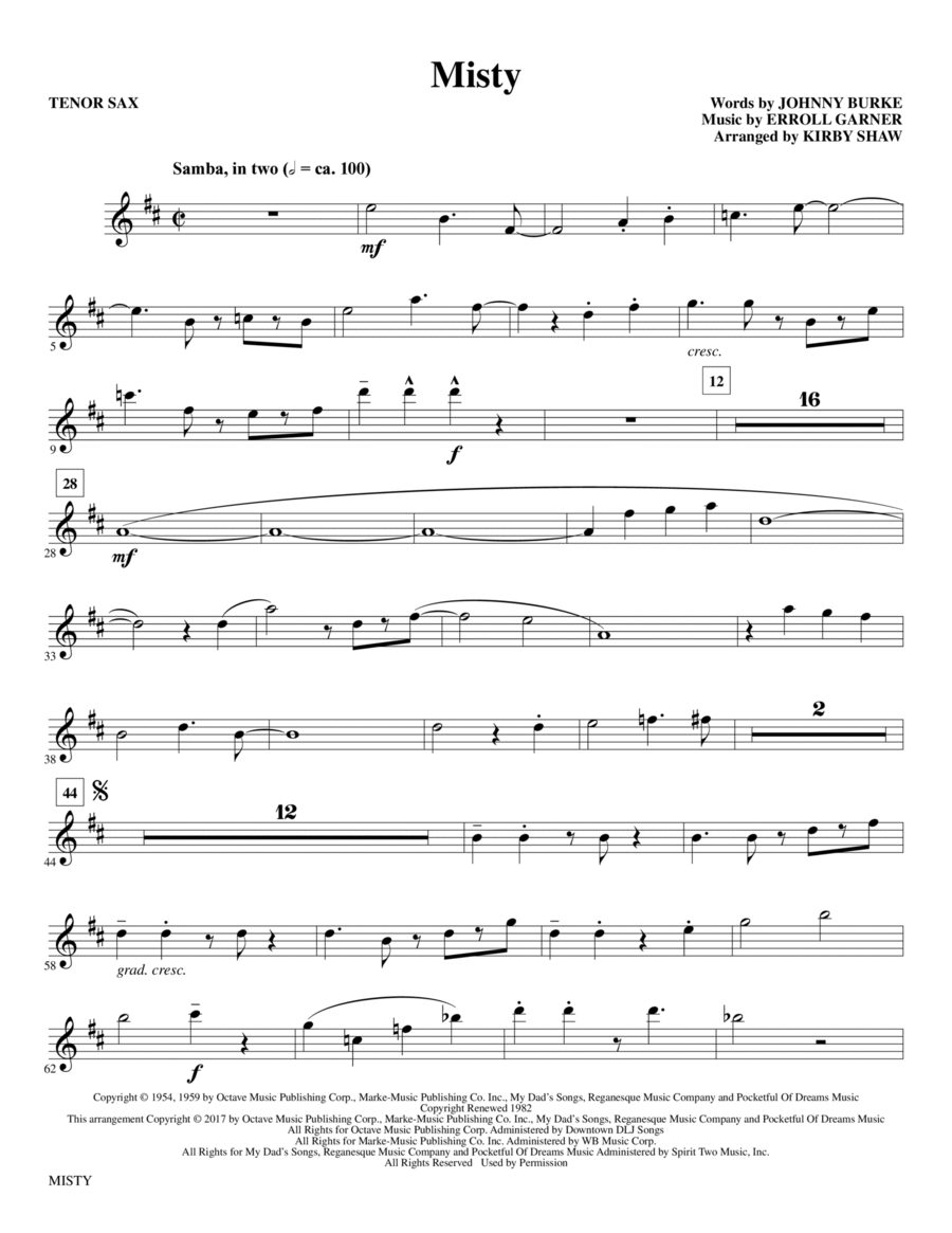 Misty - Bb Tenor Saxophone Choir scores gallery preview page 1