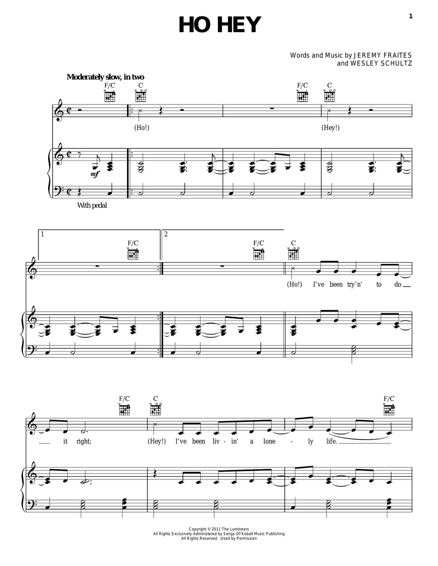 Ho Hey Piano, Vocal, Guitar scores gallery preview page 1