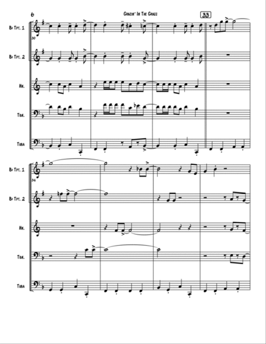 Grazing In The Grass Brass Quintet scores gallery preview page 6