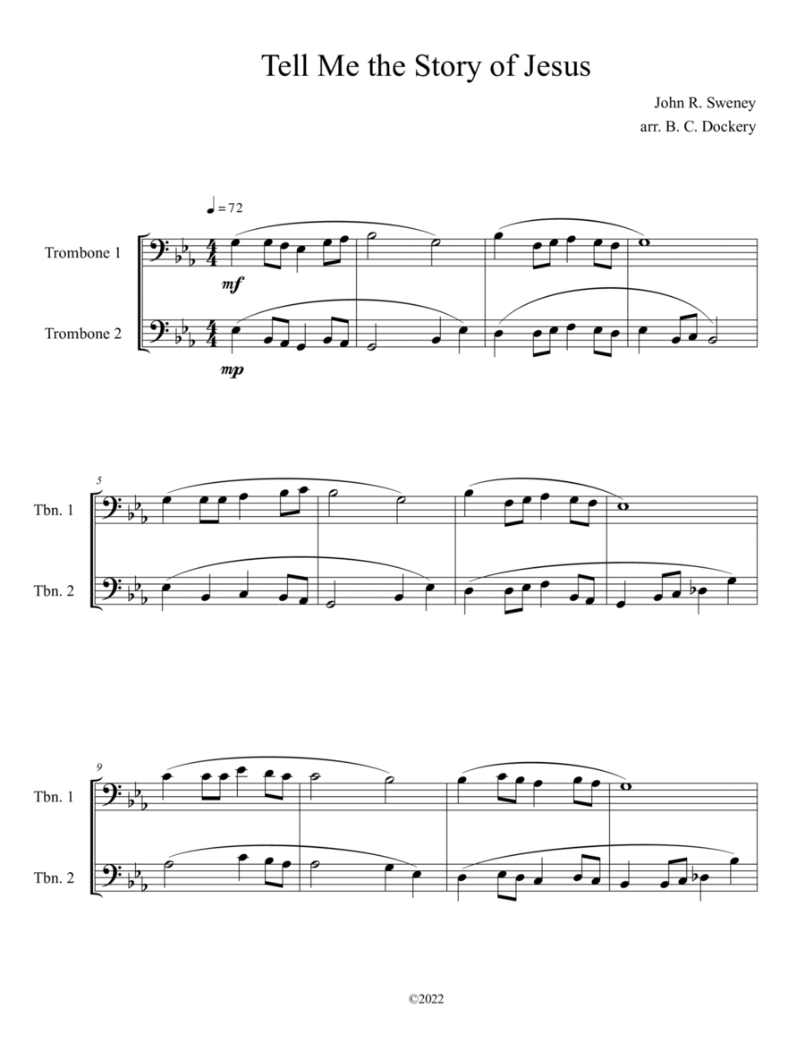 Tell Me the Story of Jesus (Trombone Duet) Trombone Duet scores gallery preview page 1